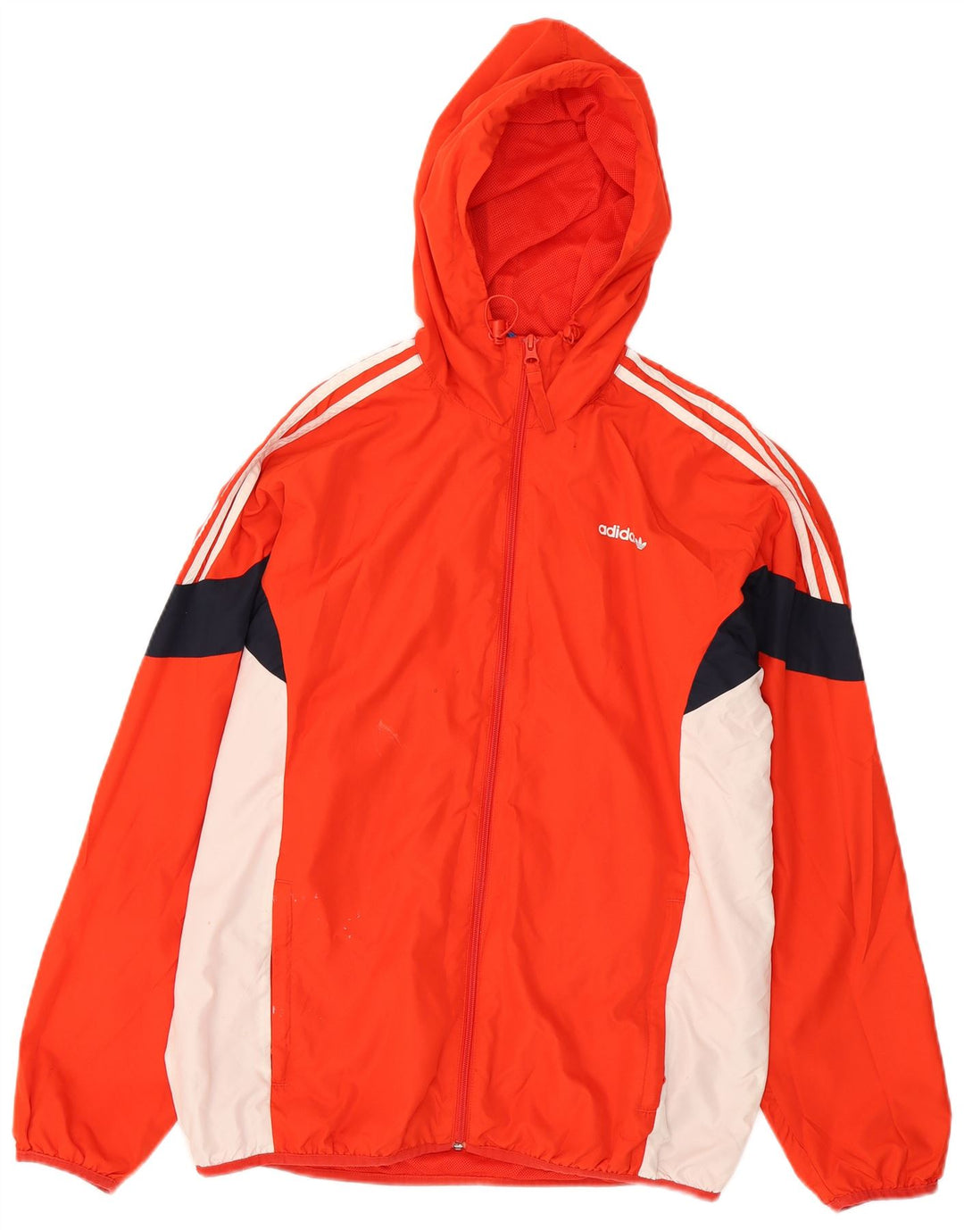 Giacca da ginnastica da uomo con cappuccio Adidas, giacca in poliestere color block rosso medio