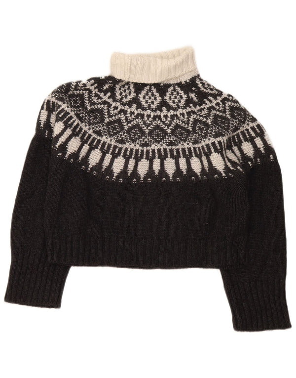 Massimo Dutti Maglione corto da donna con collo alto e collo alto UK 6 XS Nero Fair Isle