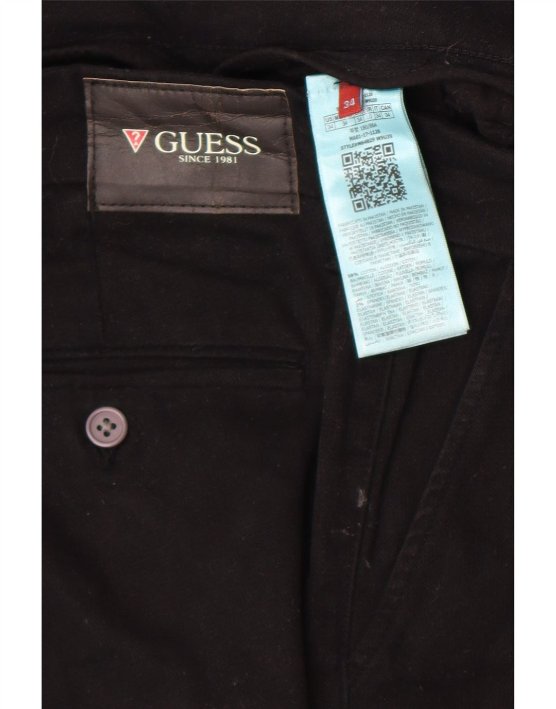 Pantaloni chino slim da uomo Guess W34 L32 cotone nero
