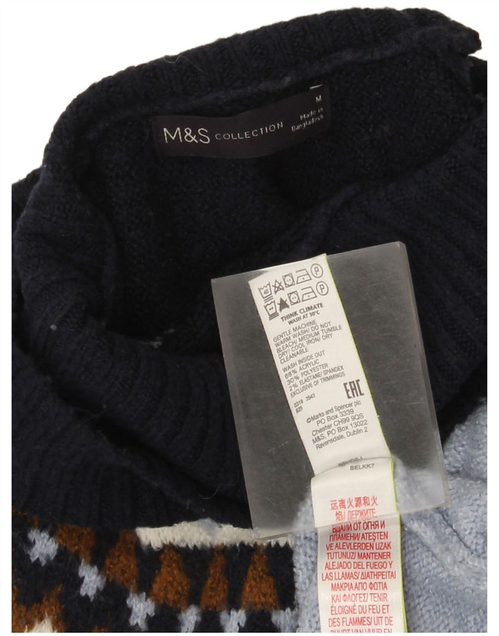 Maglione maglione a collo alto da donna Marks & Spencer UK 14 Blu medio Fair Isle
