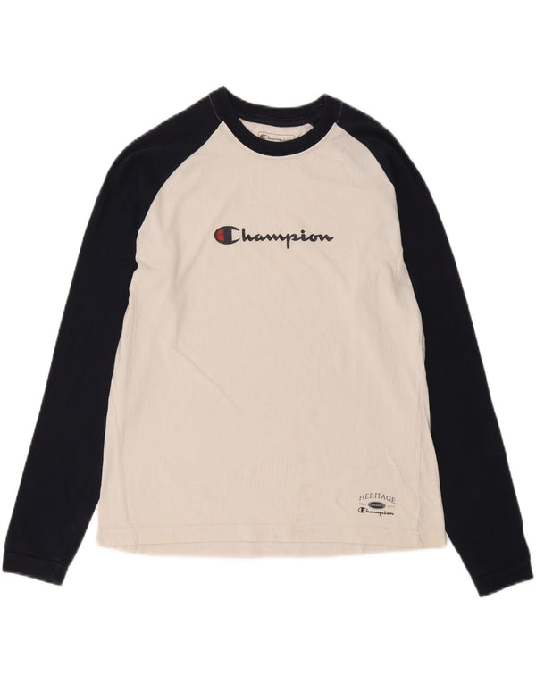 Champion Top da uomo con grafica Heritage a maniche lunghe, colore bianco medio