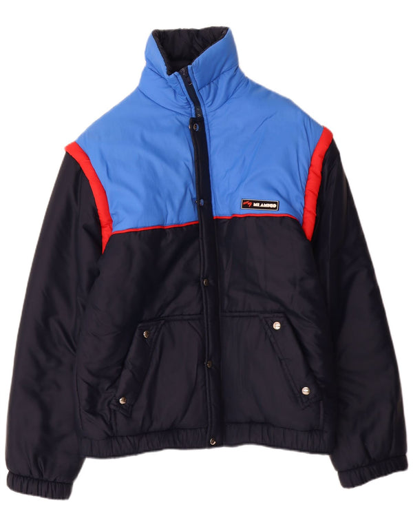 Giacca imbottita vintage da uomo IT 44 XS Acrilico color block blu navy