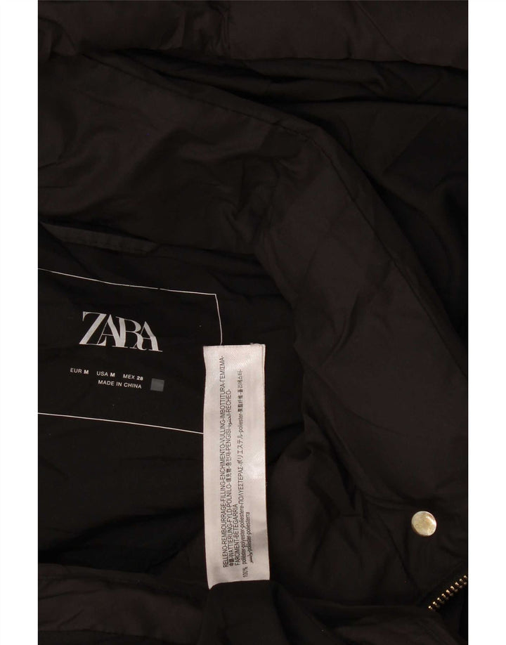 Gilet imbottito con cappuccio lungo da donna Zara UK 14 medio poliestere nero