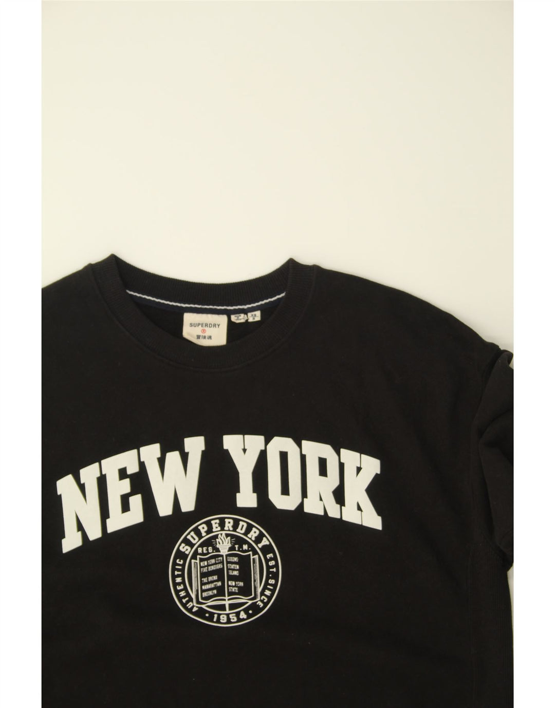 SUPERDRY Mens Loose Fit Graphic Sweatshirt Jumper Small Black Cotton Vintage Superdry and Second-Hand Superdry from Messina Hembry 