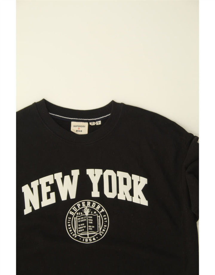 SUPERDRY Mens Loose Fit Graphic Sweatshirt Jumper Small Black Cotton Vintage Superdry and Second-Hand Superdry from Messina Hembry 