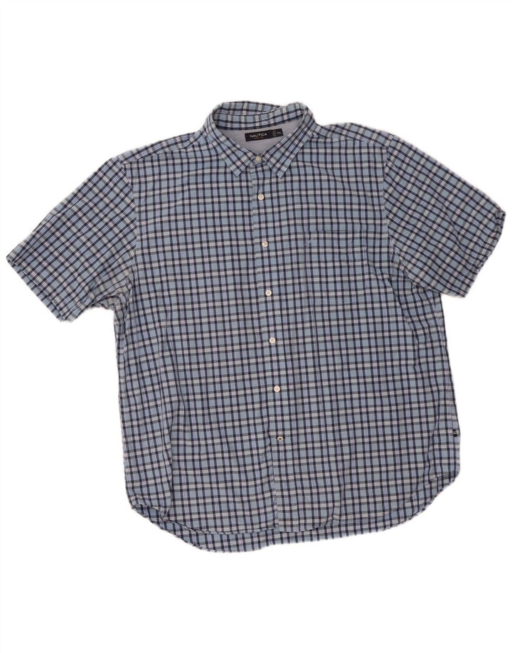Camicia a maniche corte da uomo Nautica 2XL in cotone a quadri blu