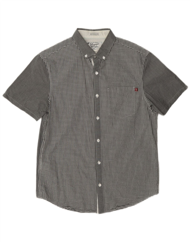 Penguin Camicia a maniche corte Heritage da uomo in cotone a quadretti grigio medio