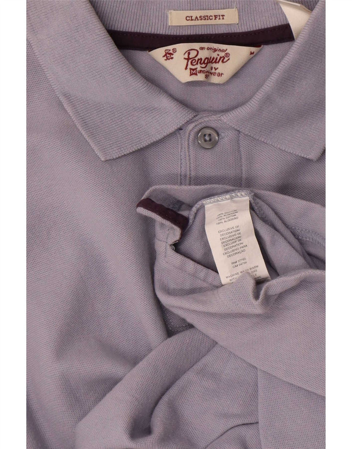 Polo da uomo con vestibilità classica grafica Penguin in cotone blu medio