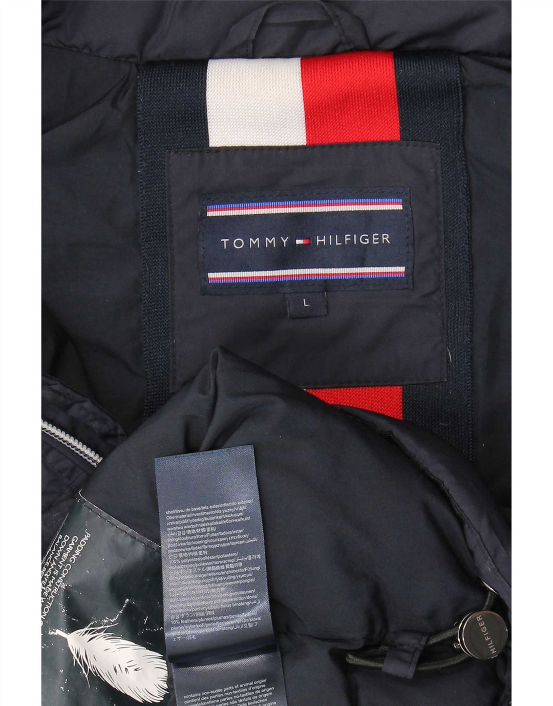 Giacca imbottita con cappuccio da uomo Tommy Hilfiger UK 40 Large in poliestere blu navy
