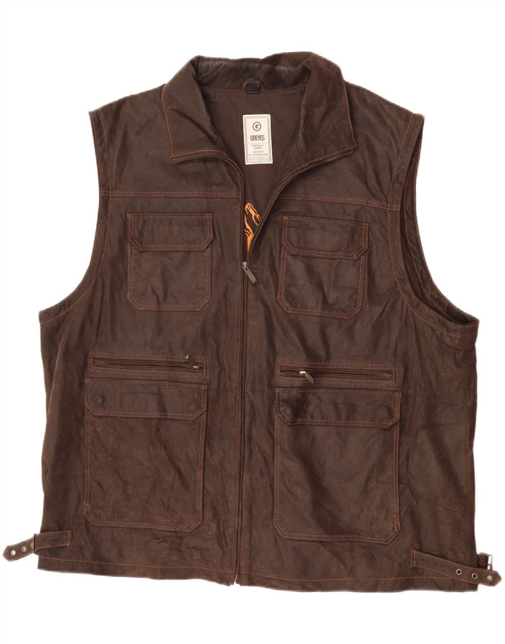 Gilet da uomo vintage in pelle dal taglio moderno, taglia unica, in pelle marrone