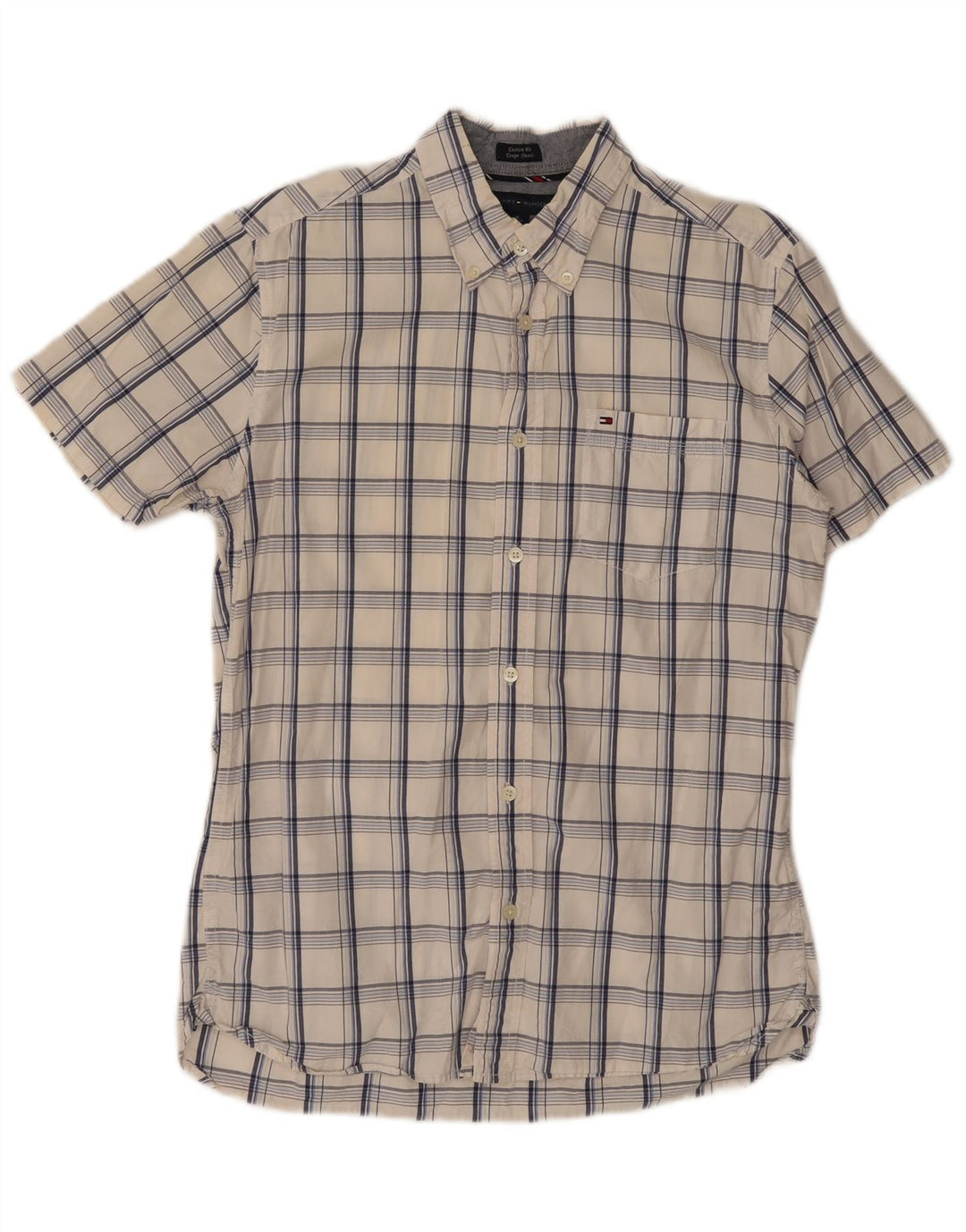 Camicia da uomo a maniche corte personalizzata Tommy Hilfiger in cotone a quadri bianco medio