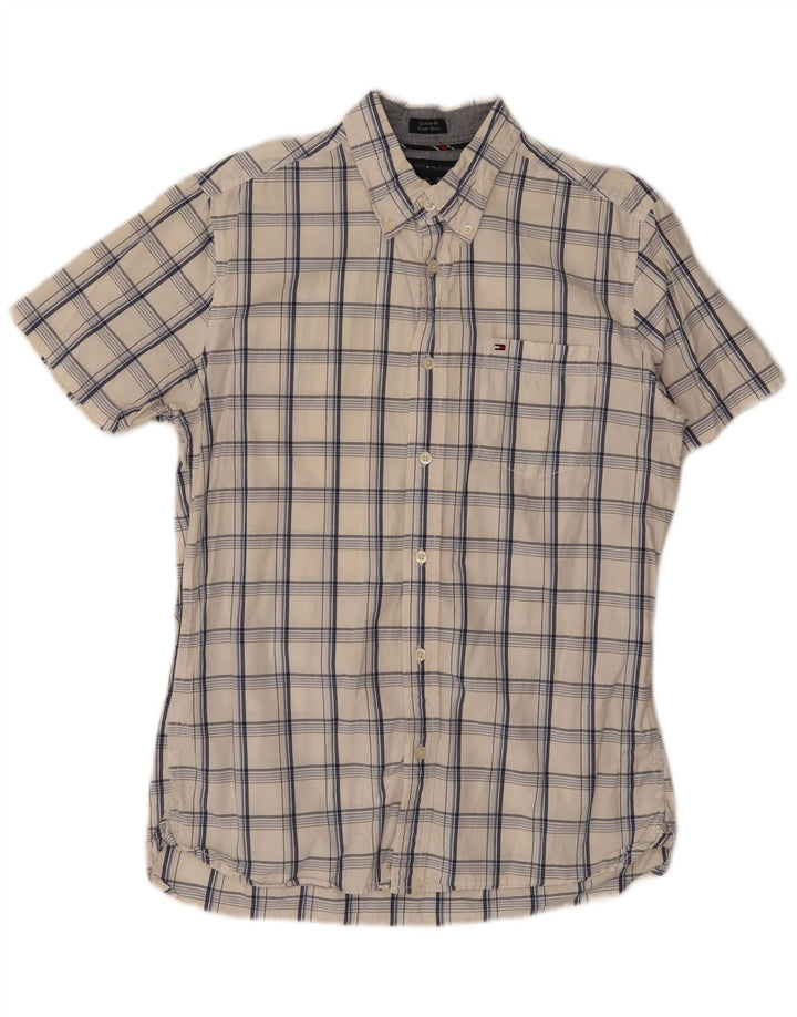 Camicia da uomo a maniche corte personalizzata Tommy Hilfiger in cotone a quadri bianco medio