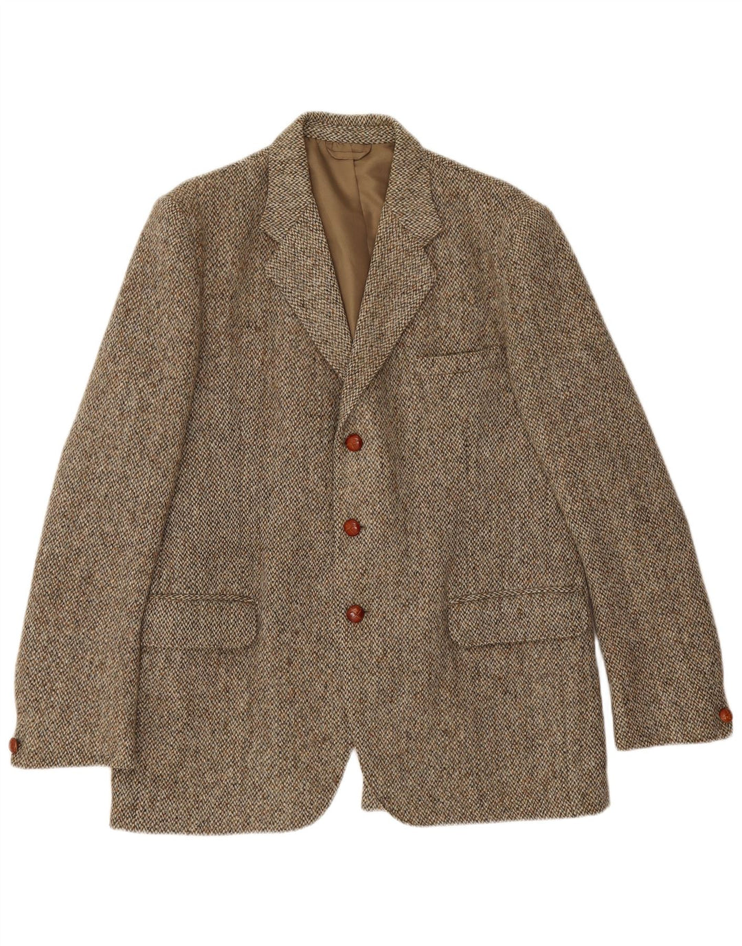 Giacca blazer a 3 bottoni da uomo Harris Tweed UK 38 Verde medio a spina di pesce