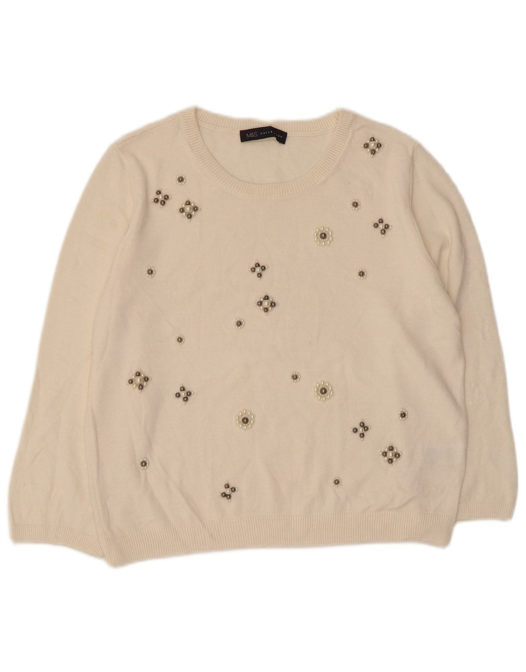 MARKS & SPENCER maglione da donna con scollo a barca UK 14 grande bianco sporco