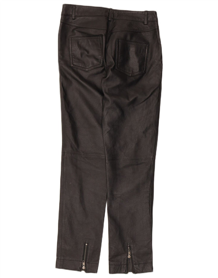 Pantaloni dritti in pelle da donna vintage EU 38 medi W28 L29 in pelle nera