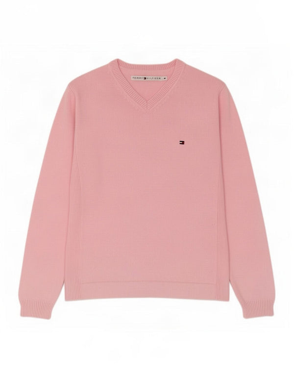 Maglione maglione con scollo a V da donna Tommy Hilfiger UK 12 Cotone rosa medio