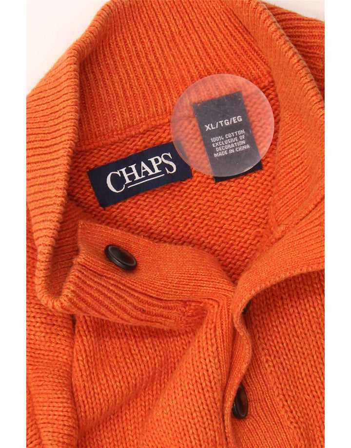 Maglione da uomo Chaps con bottoni e collo XL in cotone a righe arancioni
