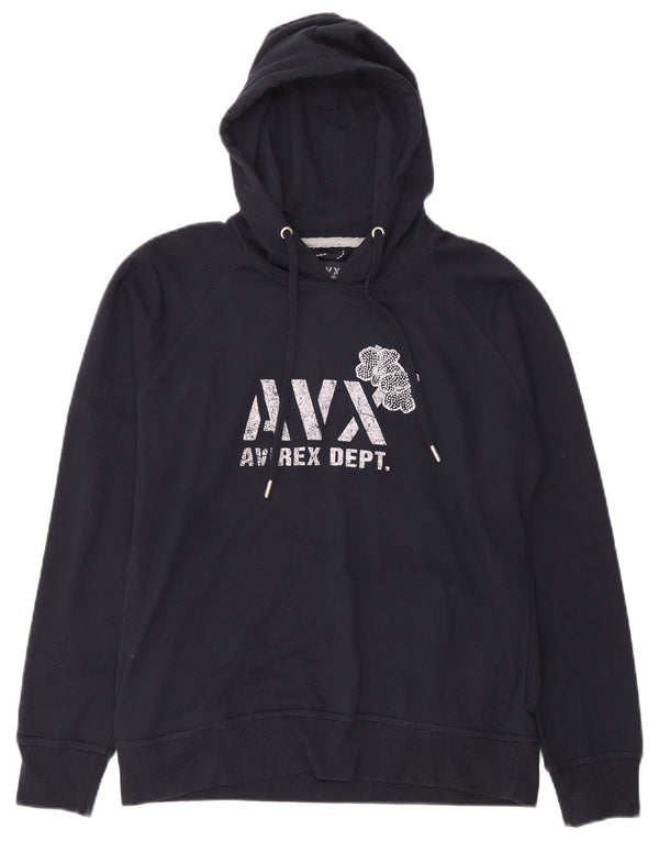 Maglione con cappuccio grafico da donna Avirex UK 14 cotone medio blu navy