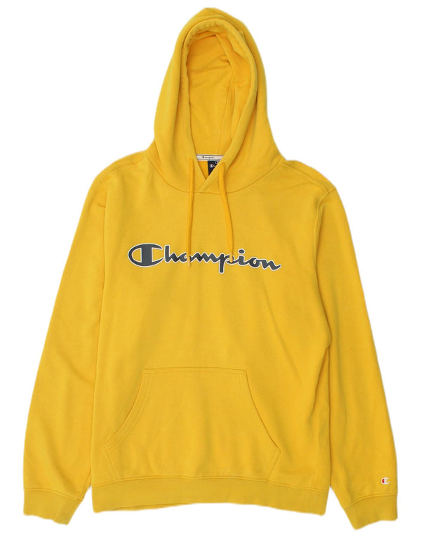 Maglione con cappuccio grafico da uomo Champion in cotone giallo medio