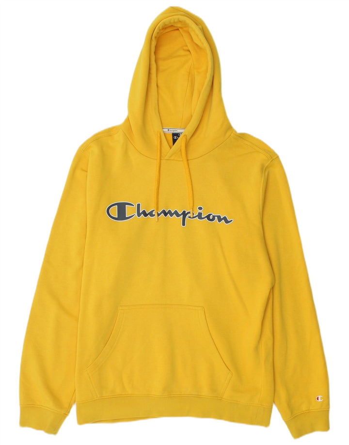 Maglione con cappuccio grafico da uomo Champion in cotone giallo medio