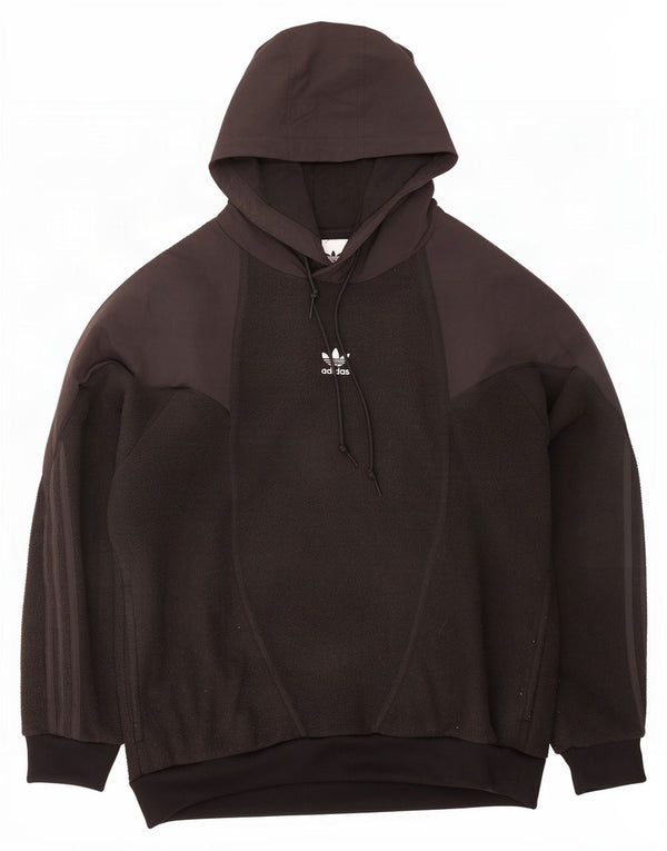 Maglione in pile con cappuccio grafico Adidas da uomo, poliestere color block medio nero
