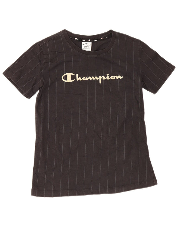 T-shirt grafica Champion da bambino, 11-12 anni, grande, cotone gessato nero