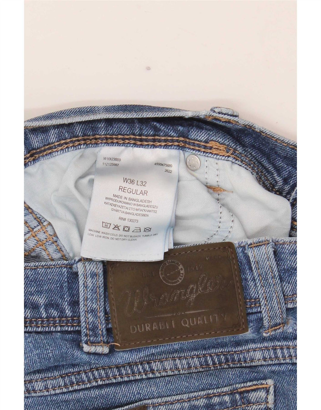 Jeans dritti regolari da uomo Wrangler W36 L32 cotone blu