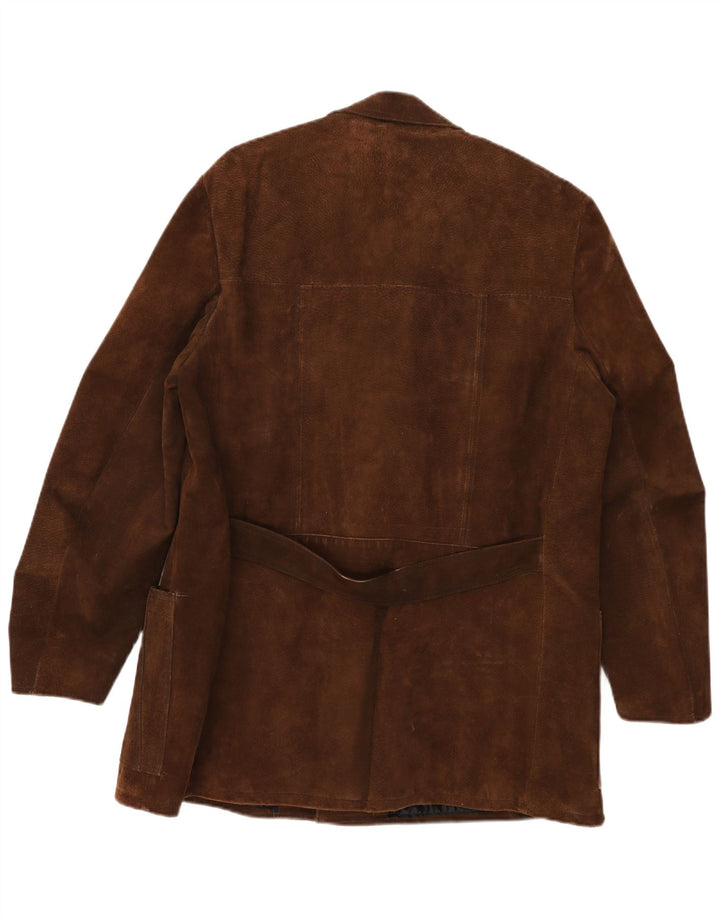 Giacca blazer vintage da uomo in pelle scamosciata a 3 bottoni UK 40 grande marrone