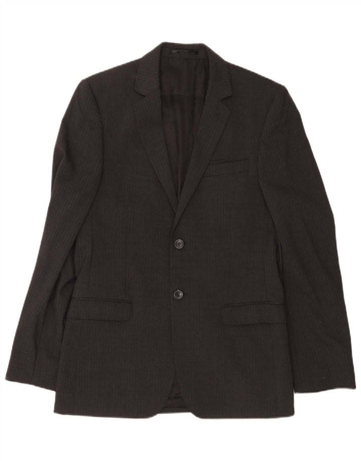 Giacca blazer da uomo a 2 bottoni Dkny UK 38 Lana gessata grigio medio
