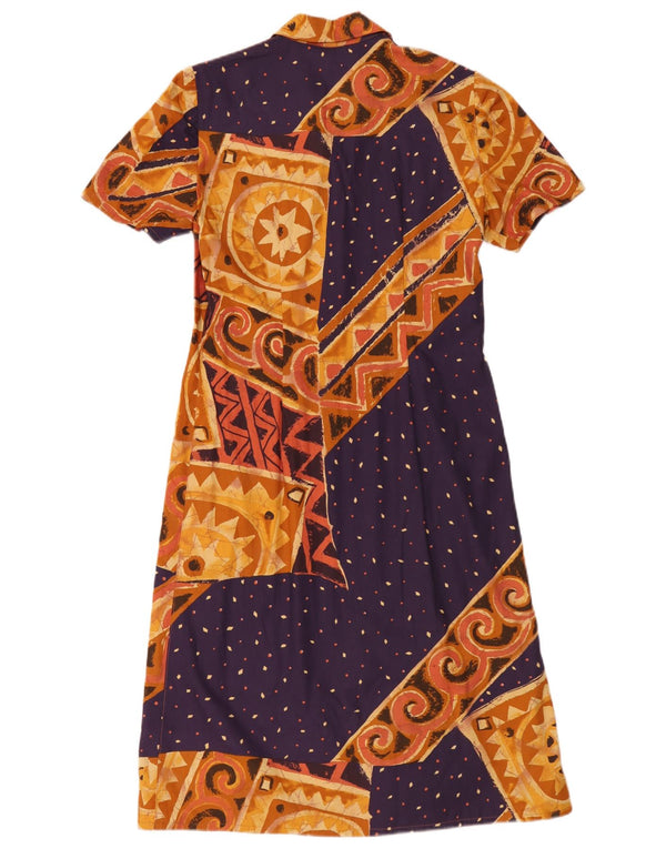 Abito a trapezio da donna vintage UK 14 Marrone medio geometrico