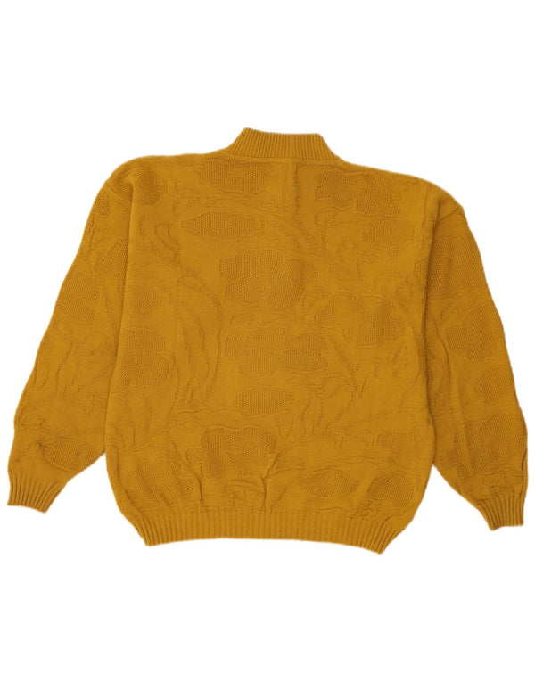 C&A Maglione da donna con collo a bottoni EU 44 XL Acrilico floreale giallo