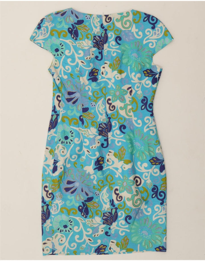Abito tubino vintage da donna UK 10 piccolo floreale blu