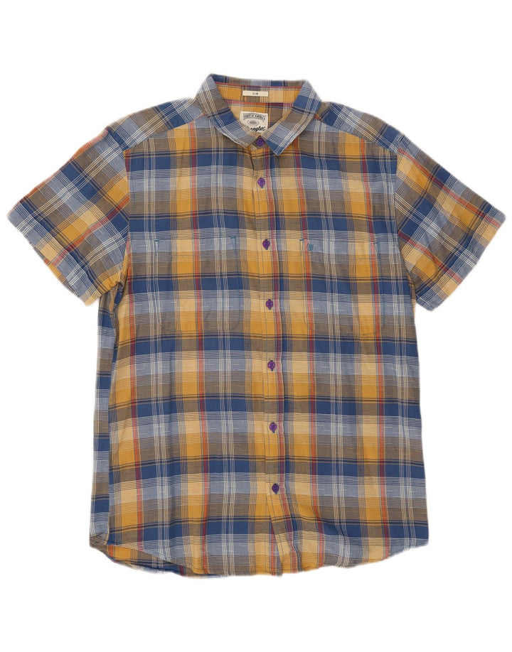 Camicia slim da uomo a maniche corte Wrangler in cotone a quadri blu grande
