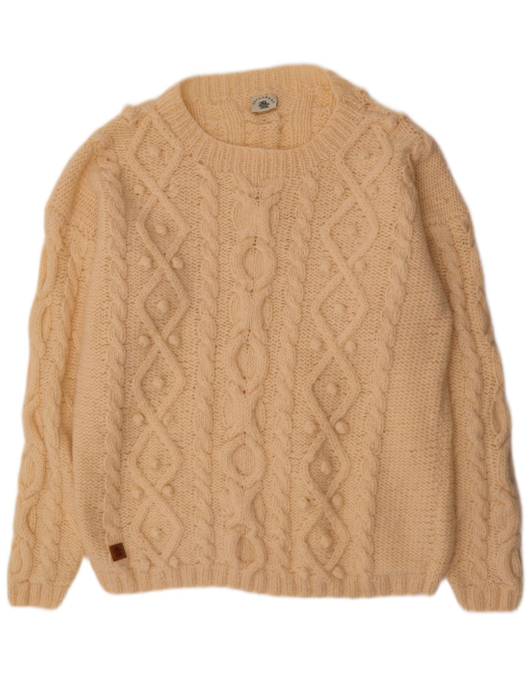 Maglione da uomo con scollo a barca Pachamama, grande, in lana bianca