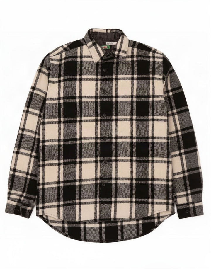 Camicia da uomo in flanella Benetton XL nera a quadri in poliestere