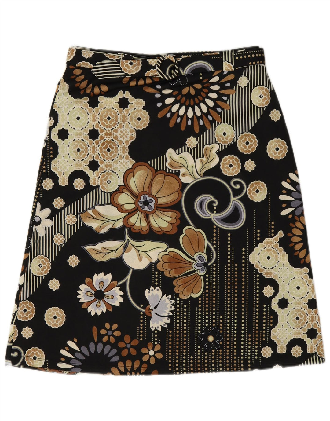 Gonna a trapezio grafica da donna imperiale media W28 nera floreale