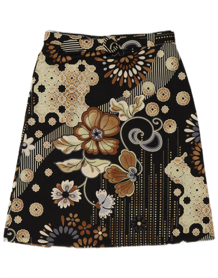 Gonna a trapezio grafica da donna imperiale media W28 nera floreale