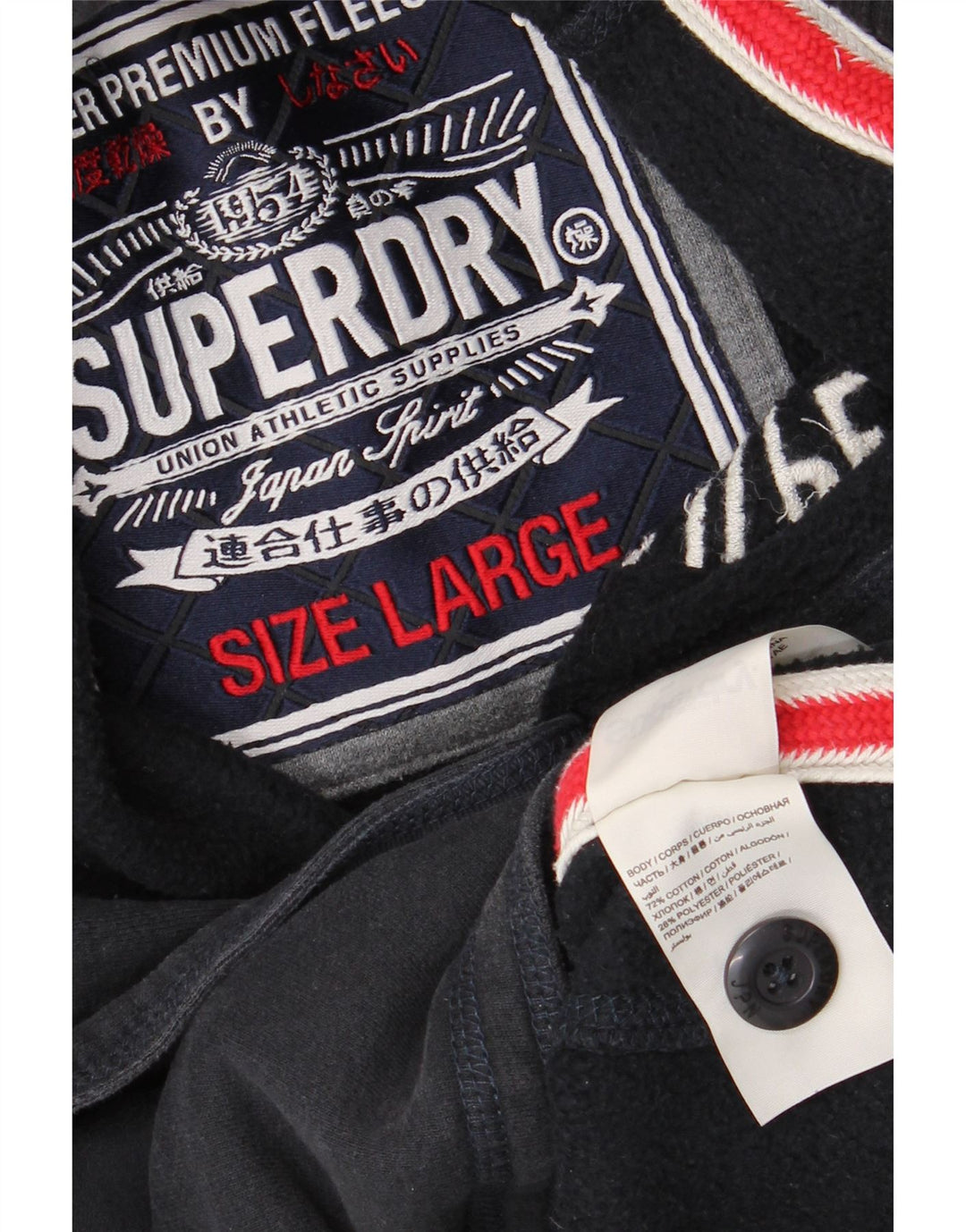 Felpa da uomo con collo con bottoni grafici Superdry, maglione grande, cotone blu navy