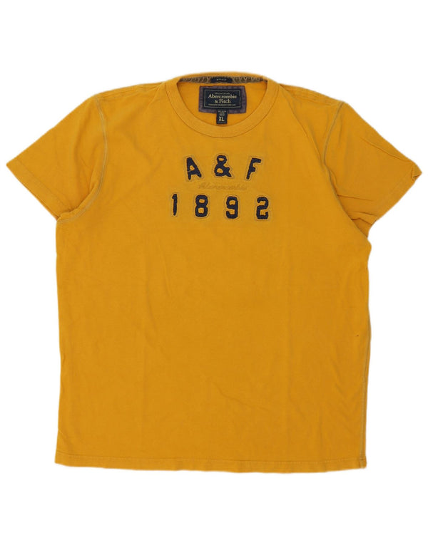 T-shirt grafica da uomo con vestibilità muscolare Abercrombie & Fitch XL in cotone giallo