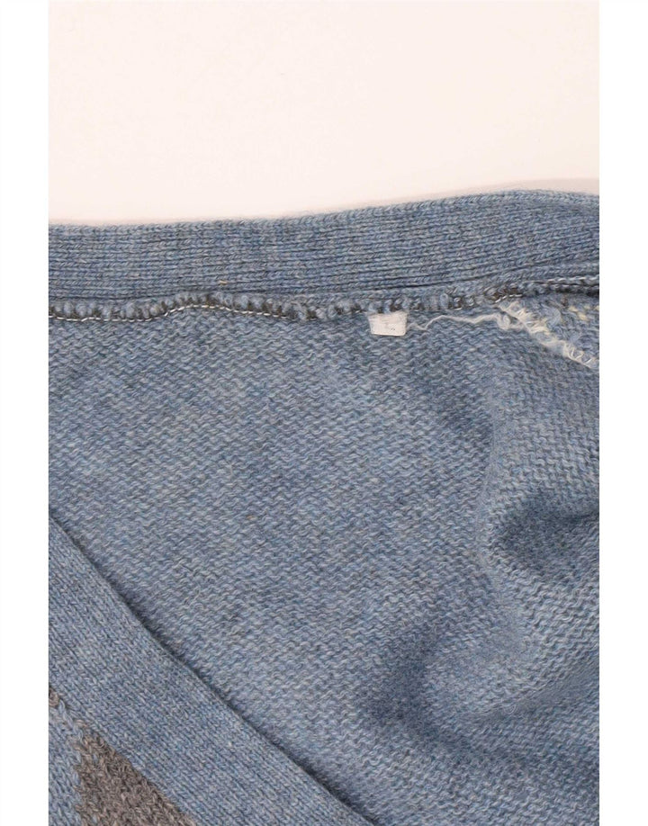 Maglione cardigan da uomo vintage grande blu a rombi/diamante