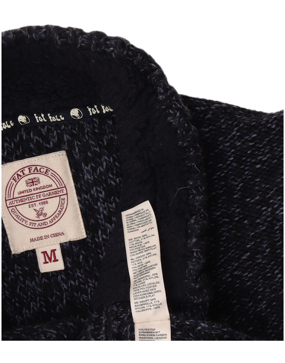 Maglione da uomo con collo abbottonato Fat Face in cotone medio blu navy screziato