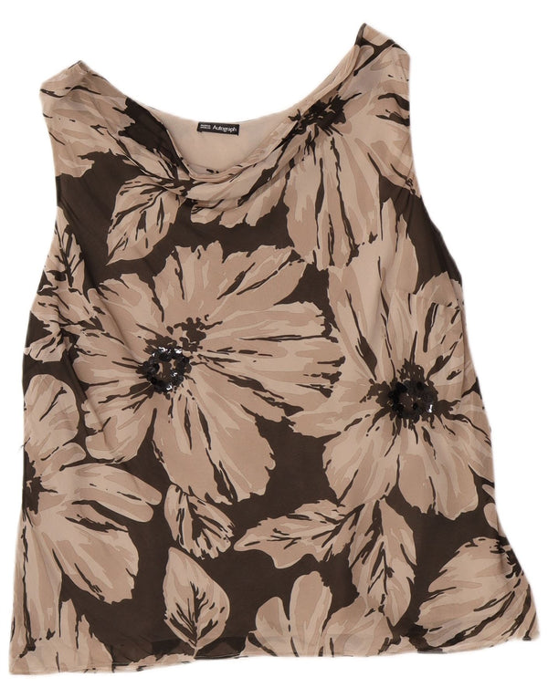 Top camicetta regolare senza maniche da donna Marks & Spencer UK 20 2XL Marrone floreale