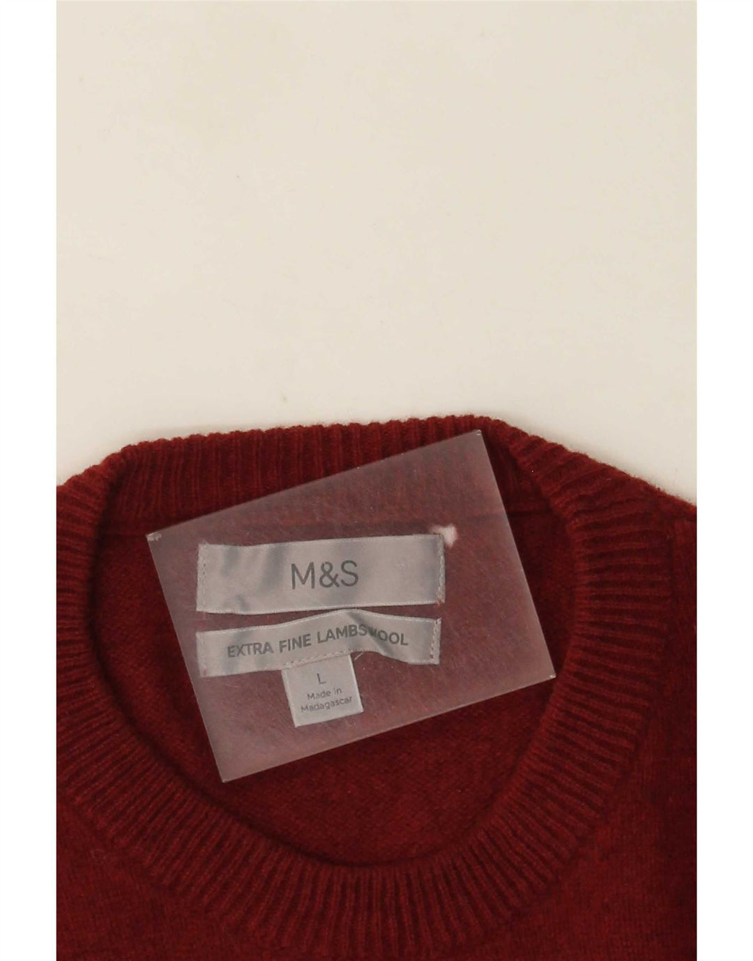 Maglione maglione girocollo da uomo Marks & Spencer grande lana d'agnello bordeaux