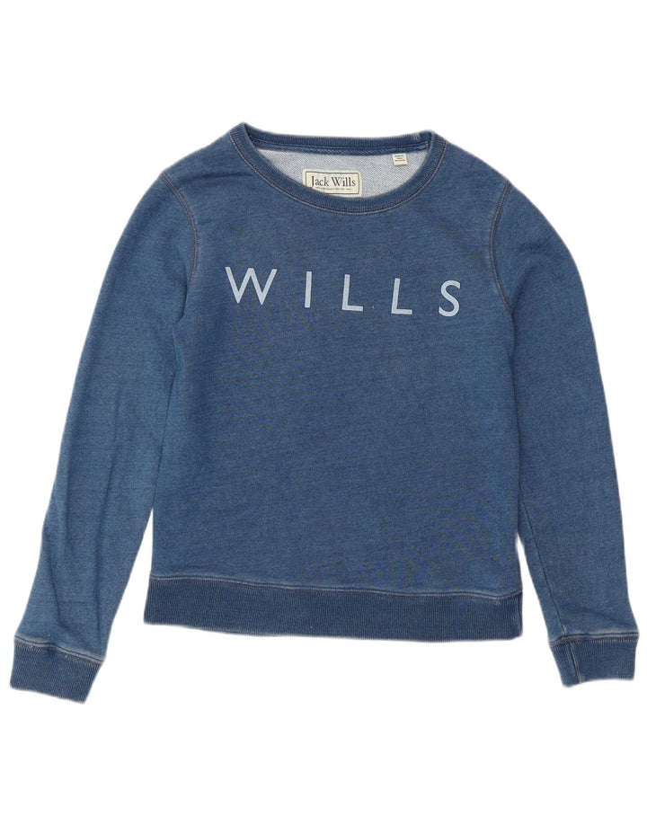 JACK WILLS Felpa con grafica da donna Maglione UK 6 XS Cotone blu