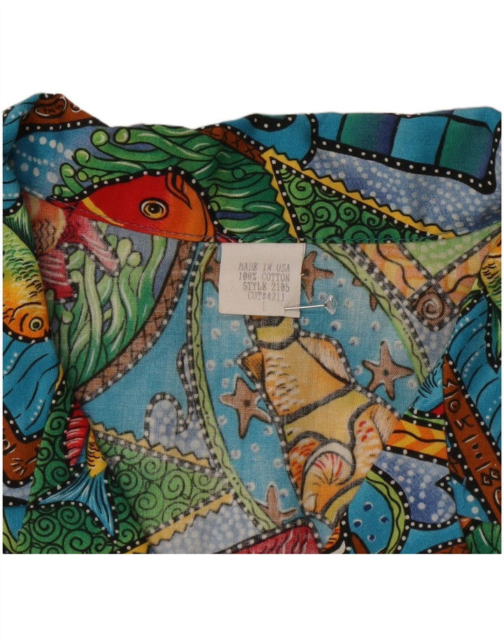 Camicia a maniche corte con grafica vintage da uomo, grande, in cotone multicolore