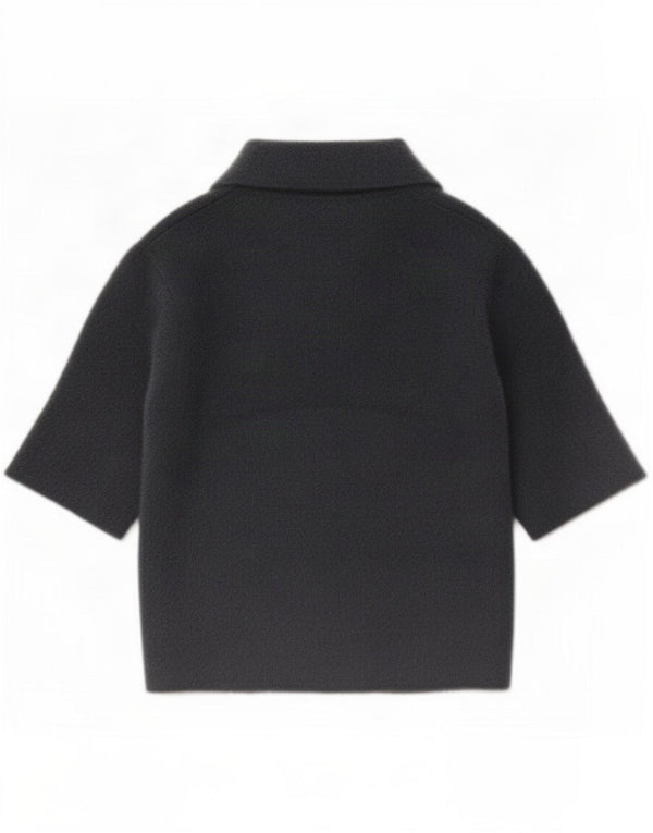 Maglione corto a maniche corte con collo a polo da donna Zara UK 14 grande grigio