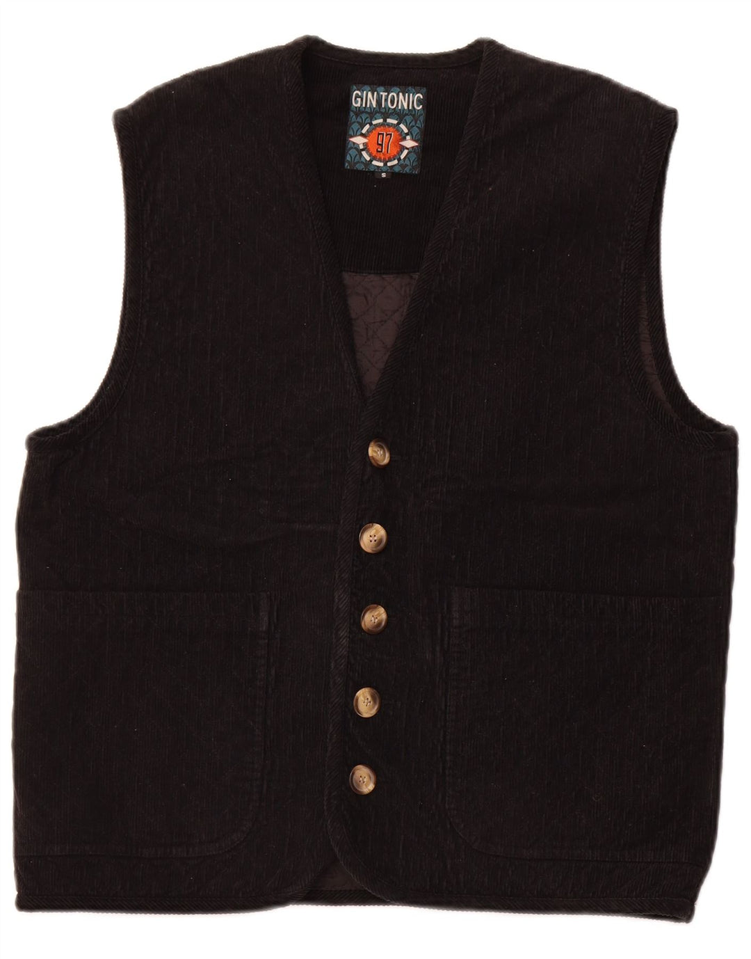 GIN TONIC Gilet da uomo in velluto a coste trapuntato UK 36 piccolo cotone nero