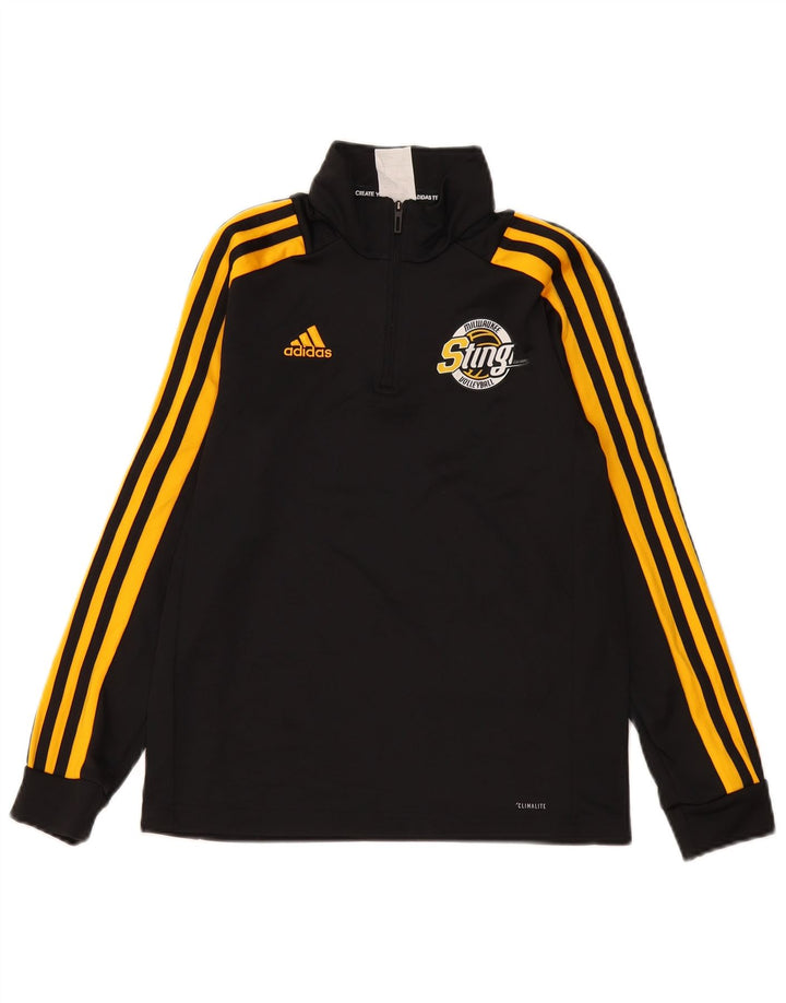 Top della tuta Adidas da ragazzo Climalite Graphic Pullover 11-12 anni Nera
