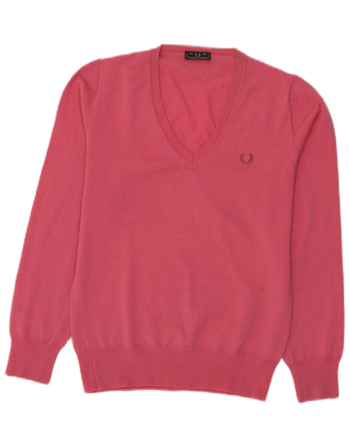 Maglione maglione con scollo a V da donna Fred Perry UK 12 Rosa medio