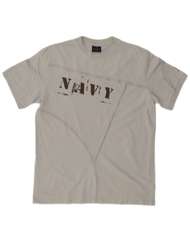 T-shirt grafica da uomo TRUSSARDI Top XL in cotone blu